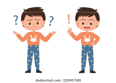 Niño confuso pregunta y responde al vector de la caricatura