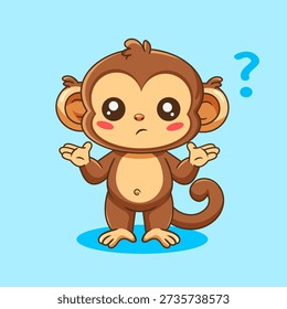 Confused Little Monkey Shrugging with a Question Mark Vector Illustration Cartoon Design Kawaii