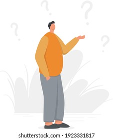 Carácter de hombre confuso con signo de pregunta ilustración de diseño plano