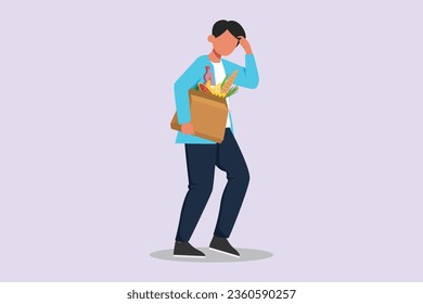 Confused man in doubts and thoughts concept. Colored flat vector illustration isolated. 