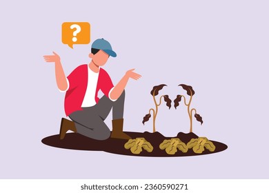 Confused man in doubts and thoughts concept. Colored flat vector illustration isolated. 