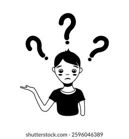 Confused man face. Simple flat vector illustration of question dilemma problem concept, isolated on white cartoon character, business asking analysis mark.