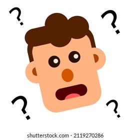 confused man face vector illustration. expression with question marks. flat style.