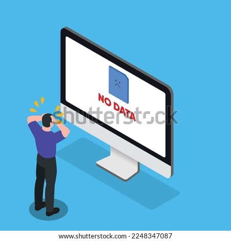Confused man finding his data has been erased - no data isometric 3d vector illustration concept for banner, website, illustration, landing page, flyer, etc.