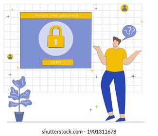 Confused man forgetting her password illustration concept