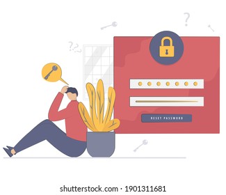 Confused man forgetting her password illustration concept