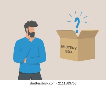 Confused man and mistery box illustration