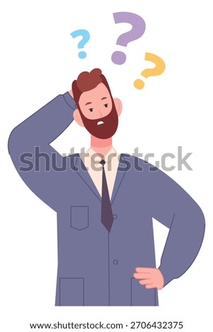 Confused man. Person solve problem and work question