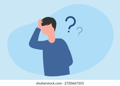 Hombre confundido con signo de interrogación Cerebro humano, pérdida de memoria y problema de salud mental. Terapia de neurología. Vector	
