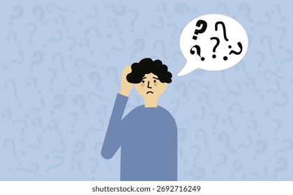 Ilustração de homem confuso e ponto de interrogação