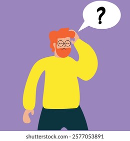 Confused Man with Question Mark Thought Bubble
