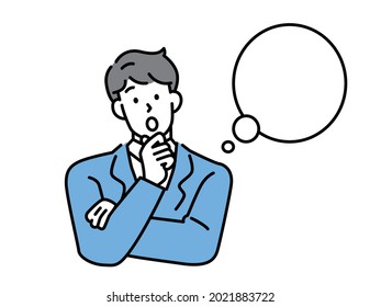 Confused man thinking together. People with question marks vector illustration. Man and woman with question, thinking guy