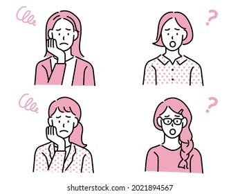 Confused man thinking together. People with question marks vector illustration. Woman and woman with question, thinking guy.
