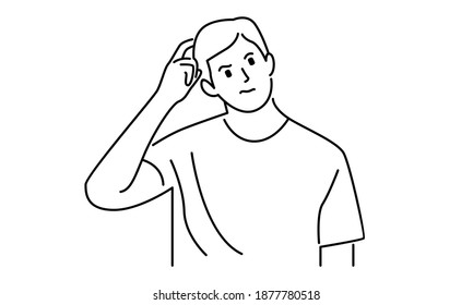 Confused man thinks, trying to find a solution