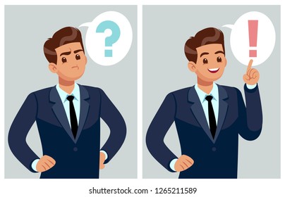 Confused man. Young businessman, student thinking, understand problem and find solution. Worried people and dilemma vector concept