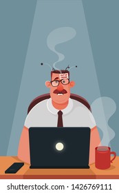 Confused Manager with No Energy to Do His Work. Cartoon Style. Vector Illustration