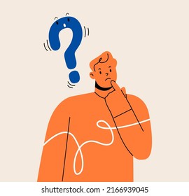 Confused men in doubts and thoughts. Puzzled pensive people worry. Colorful vector illustration 
