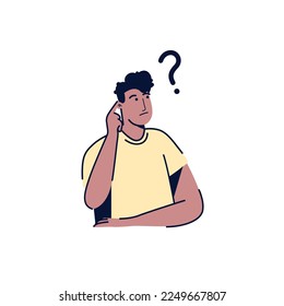 Los hombres confundidos en dudas y pensamientos. La gente que se preocupa por los intereses de los pensionistas se preocupa. Ilustración vectorial colorida