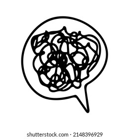 Confused messed up thoughts bubble line art icon. Depressed mental state before therapy, brain overthinking everything. Vector illustration for therapist practice, healing session, mental treatment