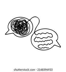 Confused messed up thoughts bubble line art icon. Depressed mental state before therapy, healing with therapist help. Therapist services vector illustration, help untangling anxiety and confusion