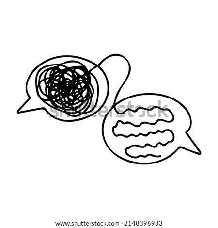 Confused messed up thoughts bubble line art icon. Depressed mental state before therapy, healing with therapist help. Therapist services vector illustration, help untangling anxiety and confusion