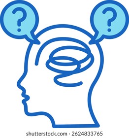 Confused Mind Icon Blue Vector Illustration