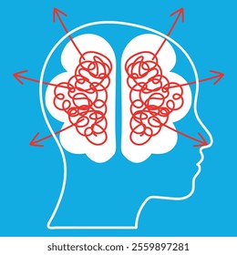 Confused Mind with Tangled Thoughts and Arrows Pointing in Different Directions
