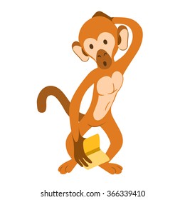 Confused monkey character holding an open book