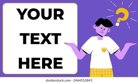 Confused No Idea Thinking Questioning Puzzled Flat Illustration Concept - Man with Question on Copy Space
