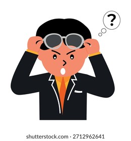 Trabajador de oficina confundido que ajusta las gafas Ilustración vectorial del hombre de negocios