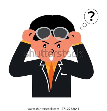 Confused office worker adjusting glasses vector illustration of businessman