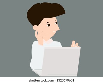 Confused office worker  thinking and solving the problem. Vector flat cartoon illustration 
