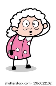 Confused - Old Cartoon Granny Vector Illustration