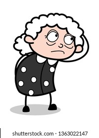 Confused - Old Cartoon Granny Vector Illustration