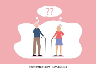 Confused old husband and wife 2D flat vector concept for banner, website, illustration, landing page, flyer, etc.