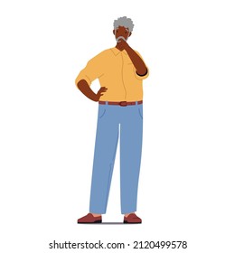 Confused Old Male Character Forget or Trying to Remember Something Isolated on White Background. Forgetful Senior Man Suffer of Alzheimer Disease, Senility Dementia. Cartoon People Vector Illustration