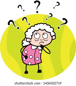 Confused - Old Woman Cartoon Granny Vector Illustration