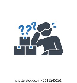 Confused Package Inspection Icon On White Background