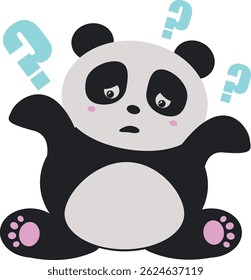 Confused Panda with Question Marks. Kawaii panda vector illustration.