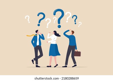 Confused people with confusion problem or doubt, lost in trouble or complexity, complicated questions or misunderstanding concept, businessman and businesswoman with many of confused question marks.