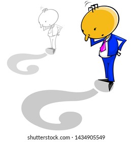 Confused person casting question mark-shaped shadow. Vector illustration
