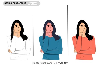 Confused person characters with different styles and colors. Vector illustration 