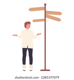 Verwirrte Person mit Entscheidung. Entscheidungsfähigkeit, psychologische Beratung, Vektorgrafik