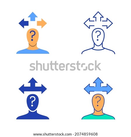 Confused person icon set in flat and line style. Indecisiveness symbol. Vector illustration.