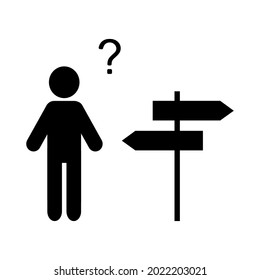 Confused Person When Choosing A Path, At A Crossroads. Vector Illustration