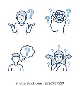 Confused persons struggling with decision making and problem solving