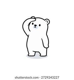 Confundido mascote de urso polar pensando pose com mão na cabeça