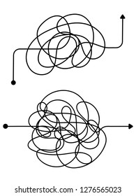 Confused process, chaos line symbol. Tangled scribble idea vector concept