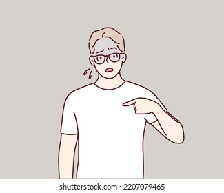 Confused puzzled preoccupied young man. Hand drawn style vector design illustrations.