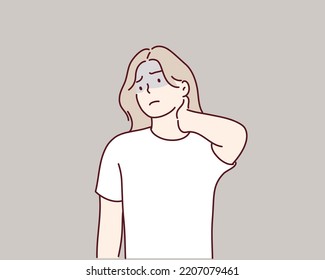 Confused puzzled preoccupied young woman. Hand drawn style vector design illustrations.